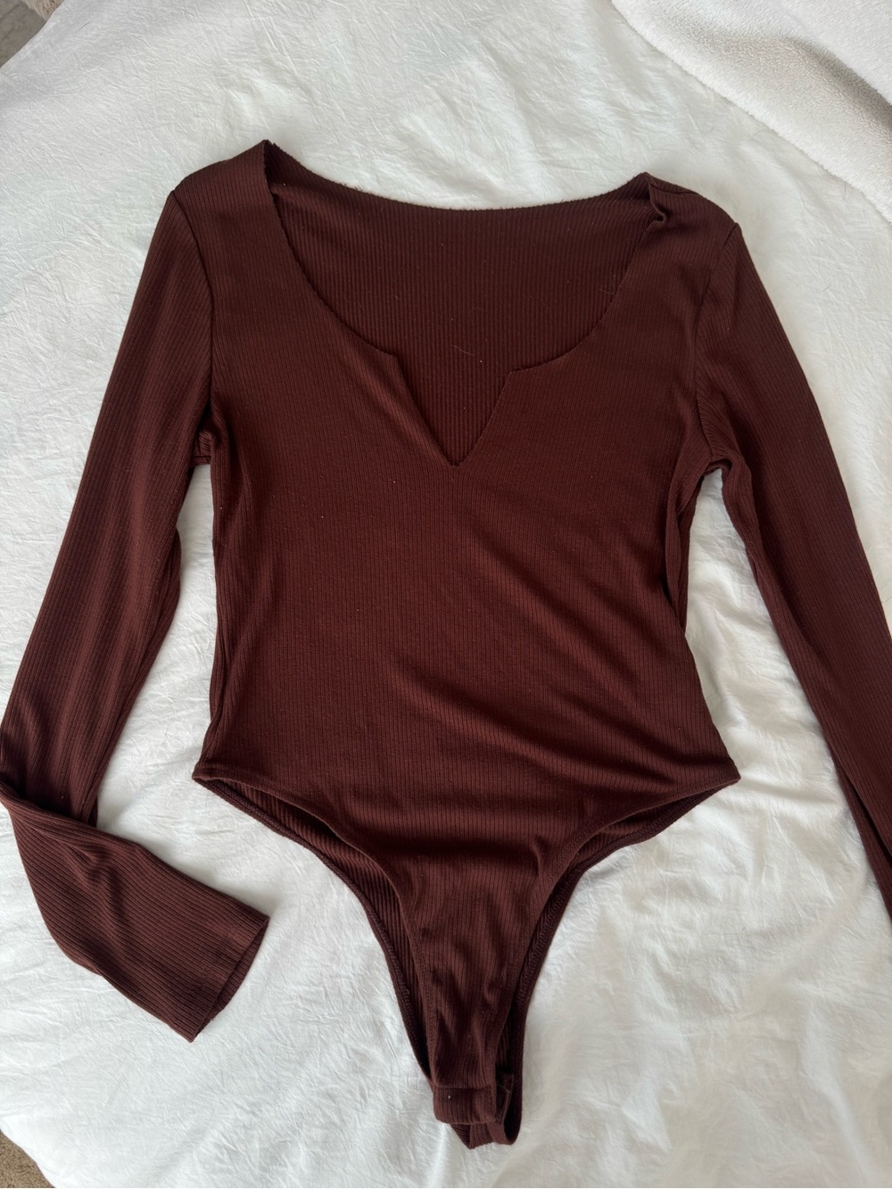SHEIN Chocolate Brown Ribbed Long-Sleeve Bodysuit